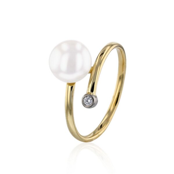 Luna-Pearls - 005.1029 - Bague - 750/-Or rose avec Perle de culture dAkoya et Diamants